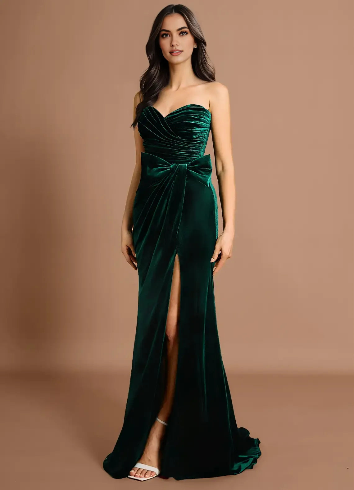 Graceful Stylish Refined Beautiful Elegant Emerald Green Velvet Mermaid Sleeveless Evening Dress