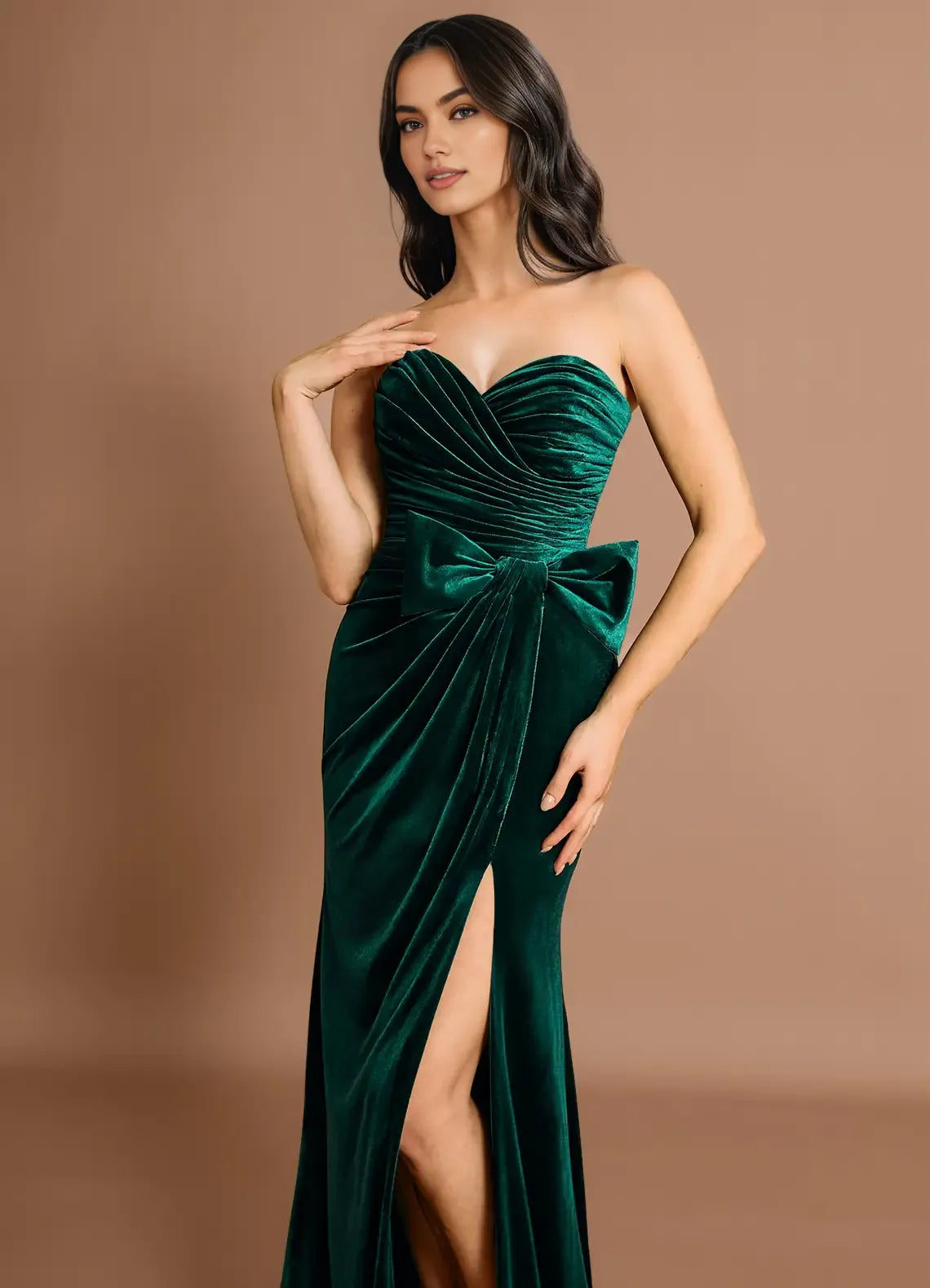 Graceful Stylish Refined Beautiful Elegant Emerald Green Velvet Mermaid Sleeveless Evening Dress