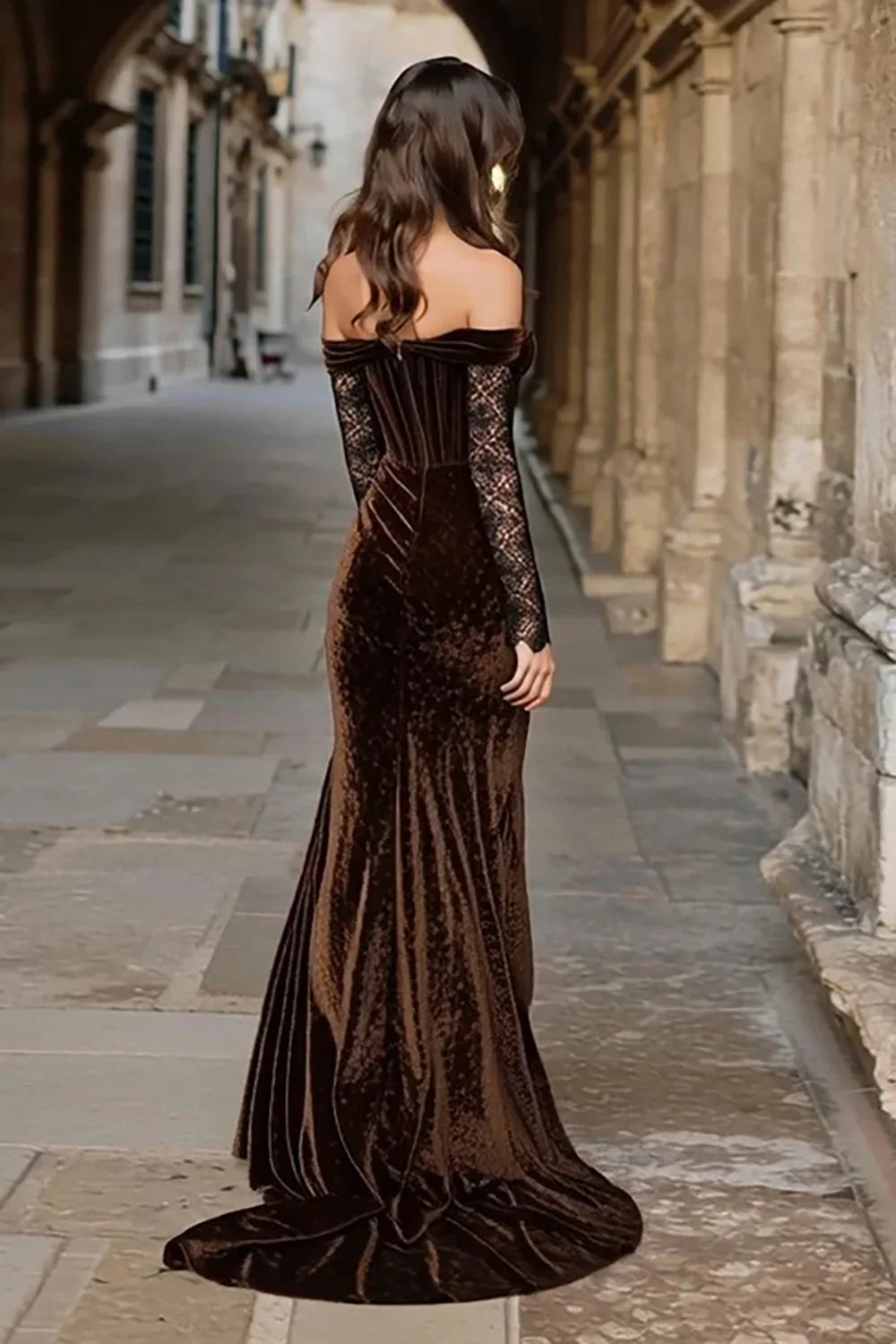 Timeless Special Occasion Sophisticated Elegant Velvet Mermaid Long Sleeve Long Prom Dress