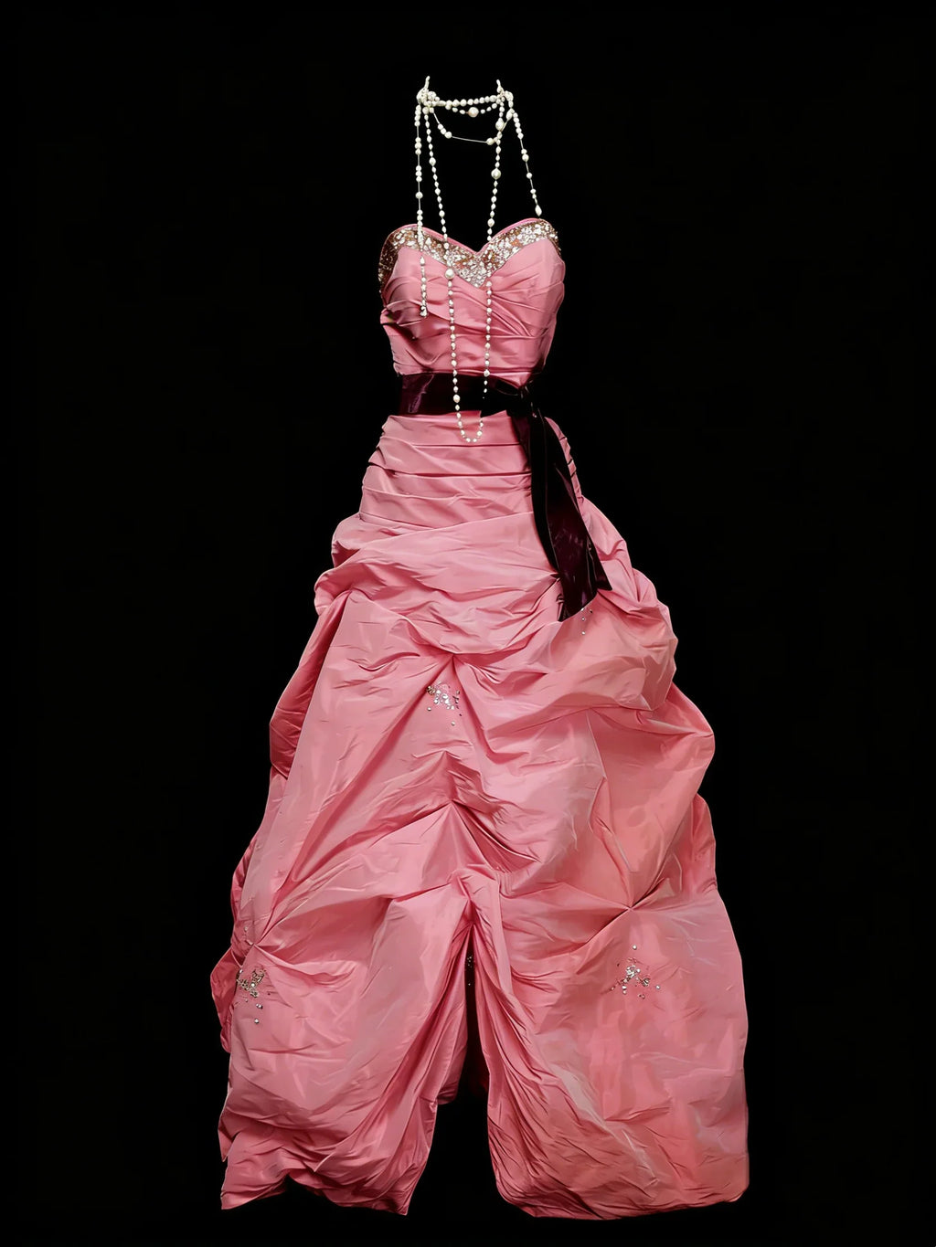 Pink Vintage Sweetheart Neck Sleeveless Beaded Maxi Prom Dress