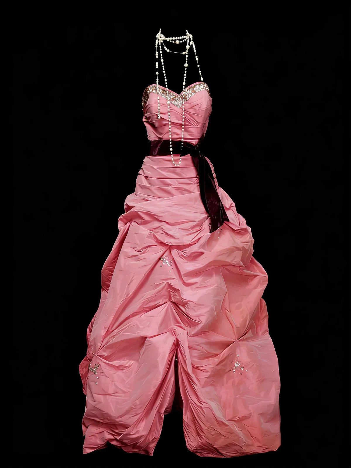 Pink Vintage Sweetheart Neck Sleeveless Beaded Maxi Prom Dress
