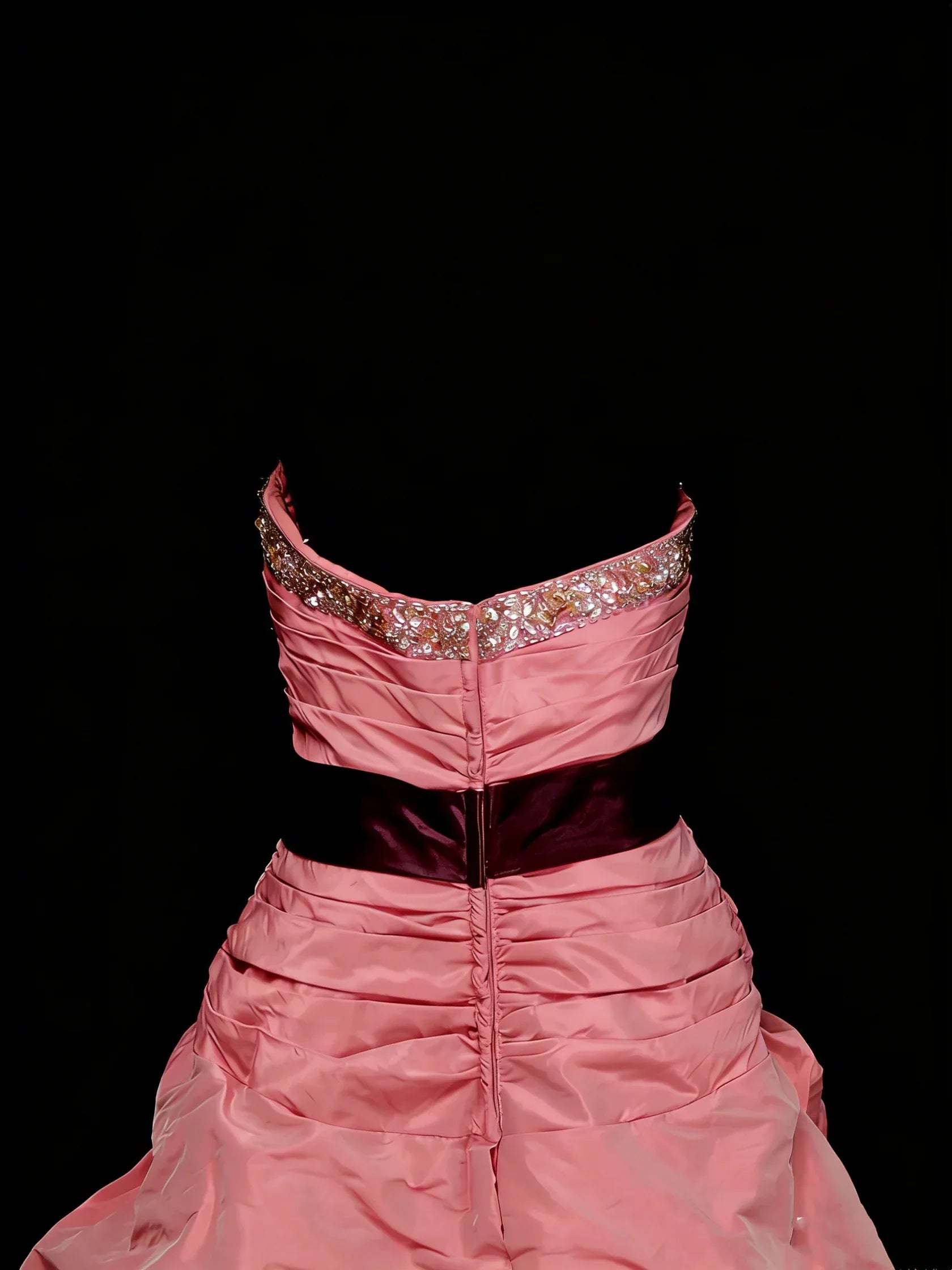 Pink Vintage Sweetheart Neck Sleeveless Beaded Maxi Prom Dress