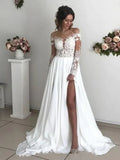 Boho Long Sleeve Slit Wedding Dresses With Bodice