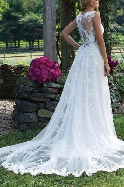 Wedding Dress Chic V-Neck Sleeveless Column Long Bridal Gown