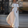 Wedding Dresses A-Line Off Shoulder Half Sleeve Sweep / Brush Train Bridal Gowns With Beading