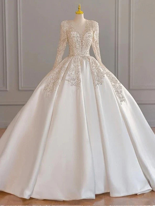 Wedding Dresses Ball Gown Off Shoulder Cap Sleeve Court Train Bridal Gowns With Ruched Solid Color