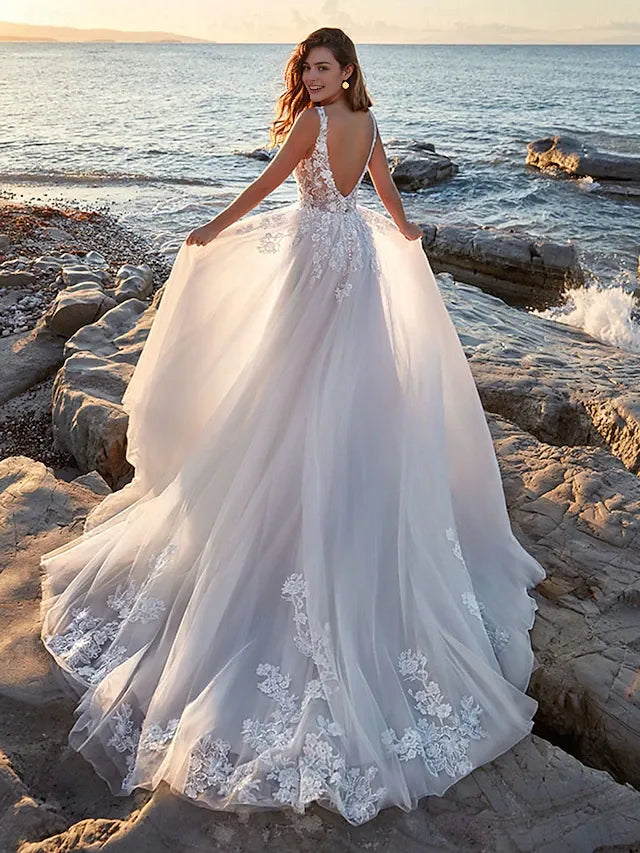 Wedding Dresses Ball Gown V Neck Off Shoulder Spaghetti Strap Chapel Train Bridal Gowns With Pleats Ruched