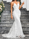 Wedding Dresses Mermaid / Trumpet V Neck Sleeveless Sweep / Brush Train Bridal Gowns With Solid Color