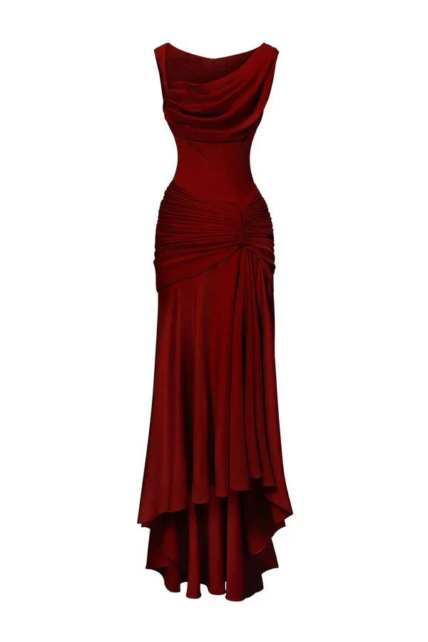 Timeless Special Occasion Sophisticated Graceful Elegant Satin Sheath Asymmetric Sleeveless Prom Dress