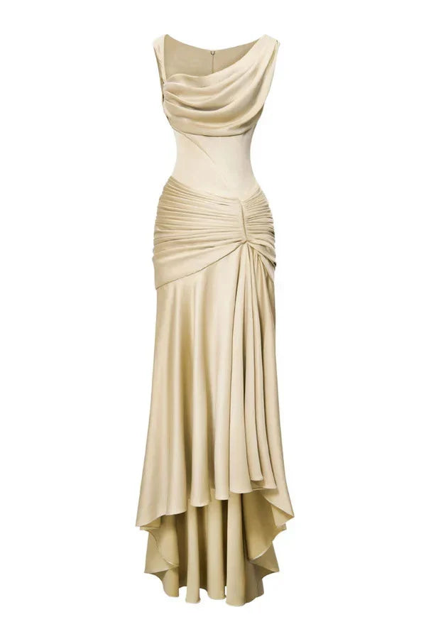 Timeless Special Occasion Sophisticated Graceful Elegant Satin Sheath Asymmetric Sleeveless Prom Dress