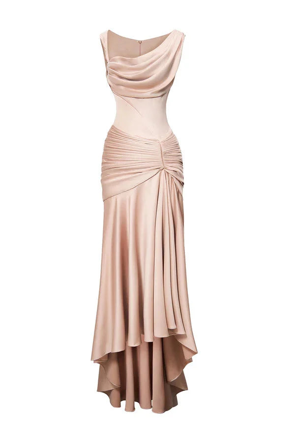 Timeless Special Occasion Sophisticated Graceful Elegant Satin Sheath Asymmetric Sleeveless Prom Dress