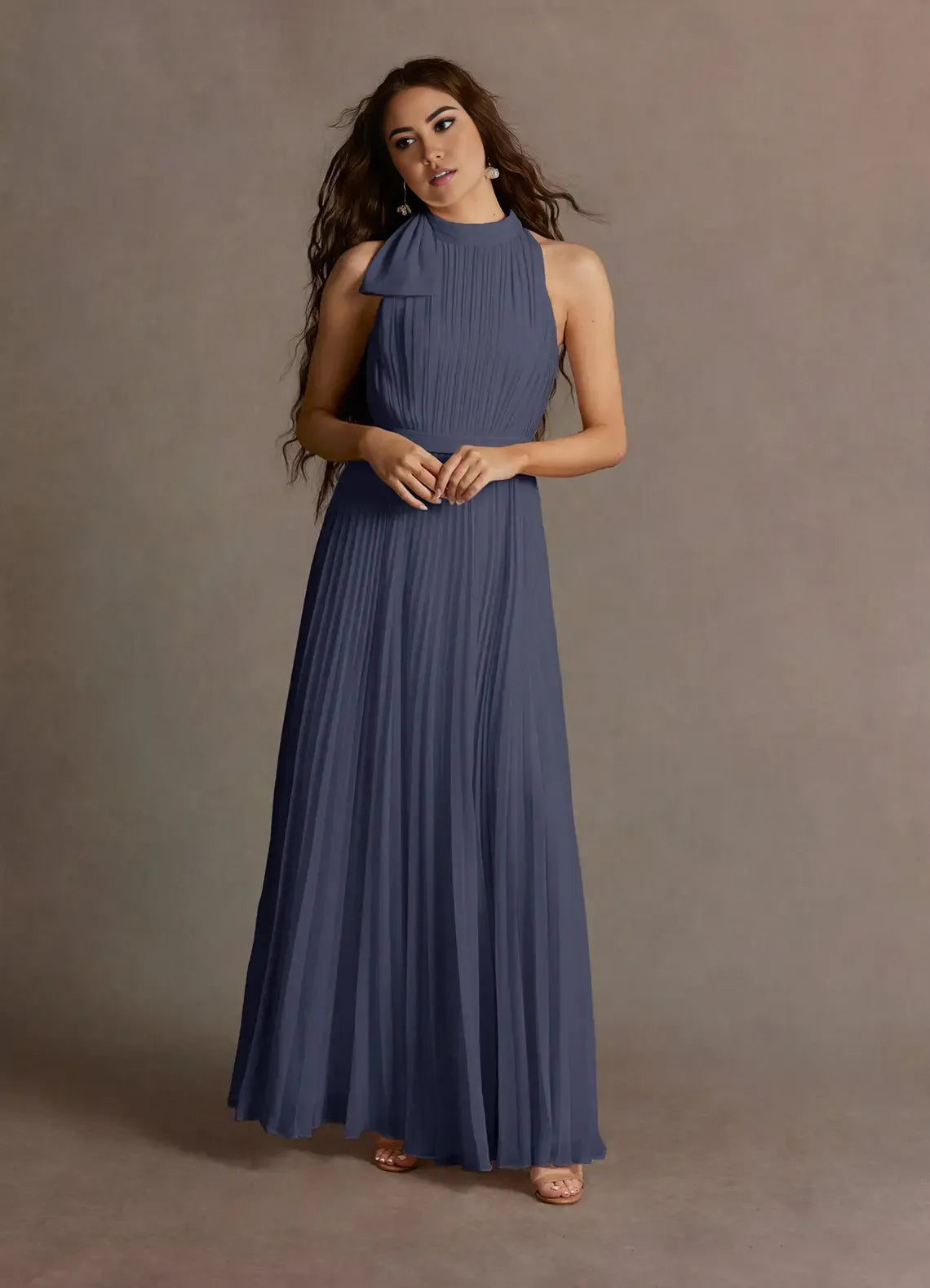 Special Occasion Sophisticated Graceful Elegant Blue Chiffon A-Line Halter Sleeveless Prom Dress