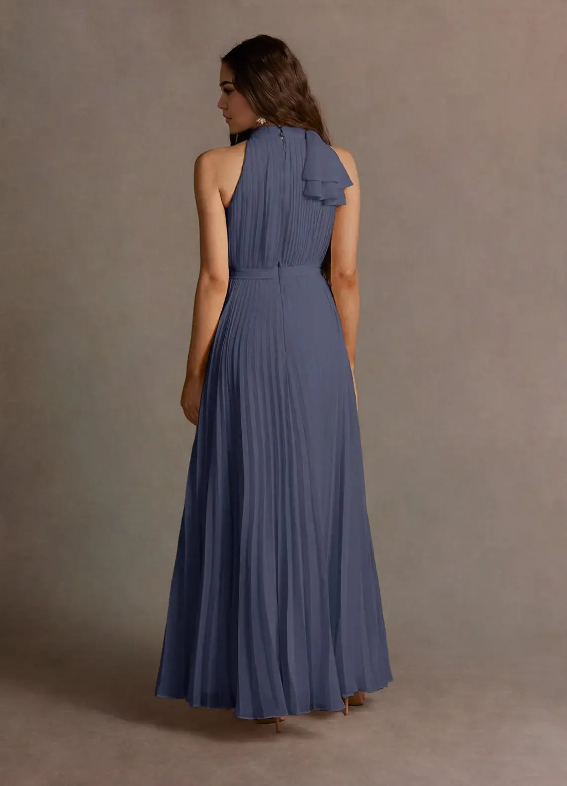 Special Occasion Sophisticated Graceful Elegant Blue Chiffon A-Line Halter Sleeveless Prom Dress
