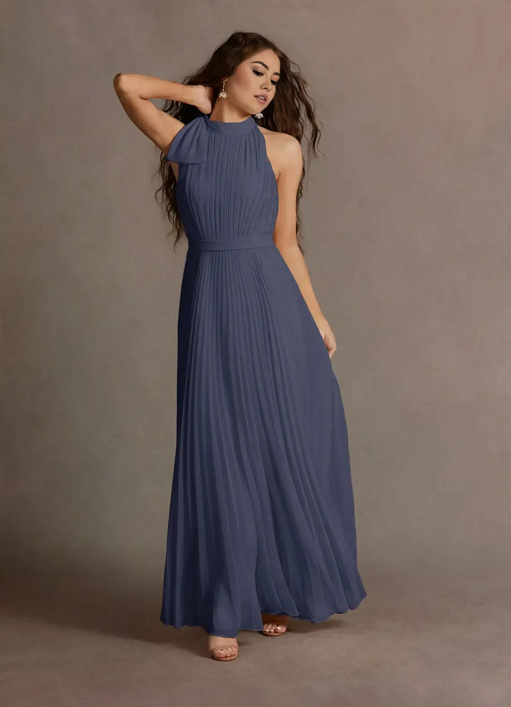 Special Occasion Sophisticated Graceful Elegant Blue Chiffon A-Line Halter Sleeveless Prom Dress