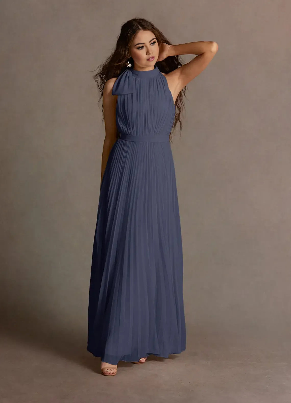 Special Occasion Sophisticated Graceful Elegant Blue Chiffon A-Line Halter Sleeveless Prom Dress