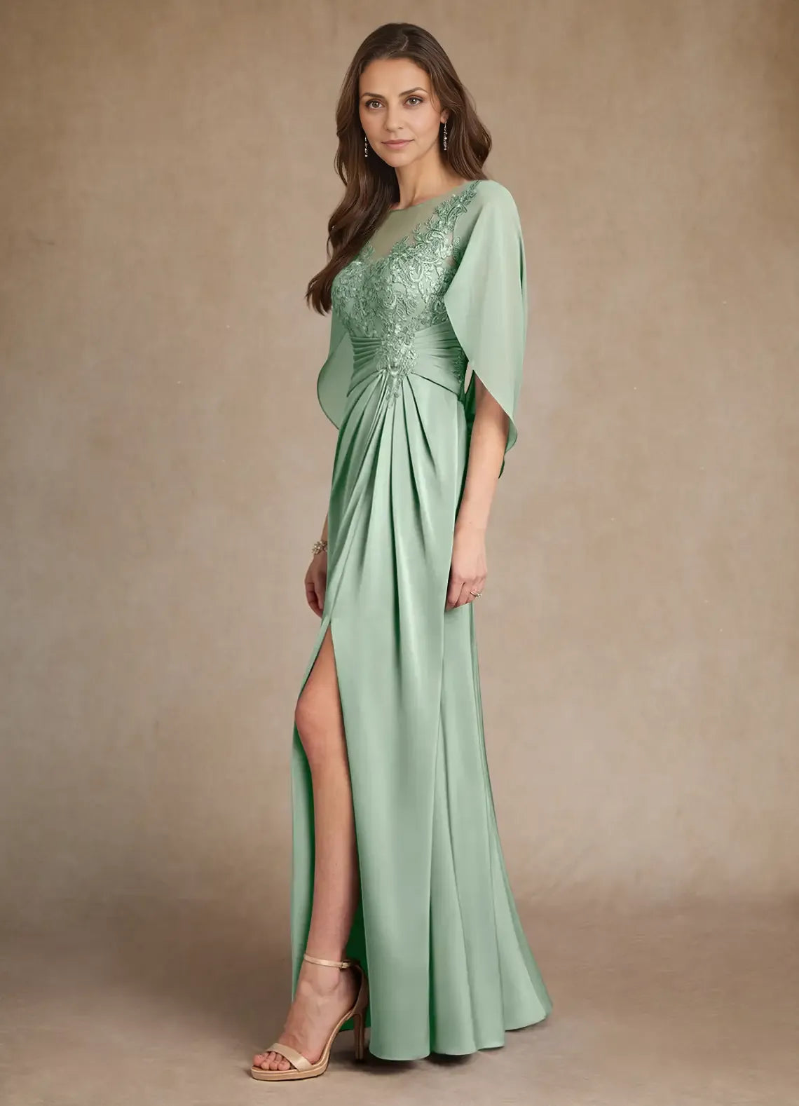 Special Occasion Sophisticated Graceful Elegant Lace A-Line Pleated Mother of the Bride Dress