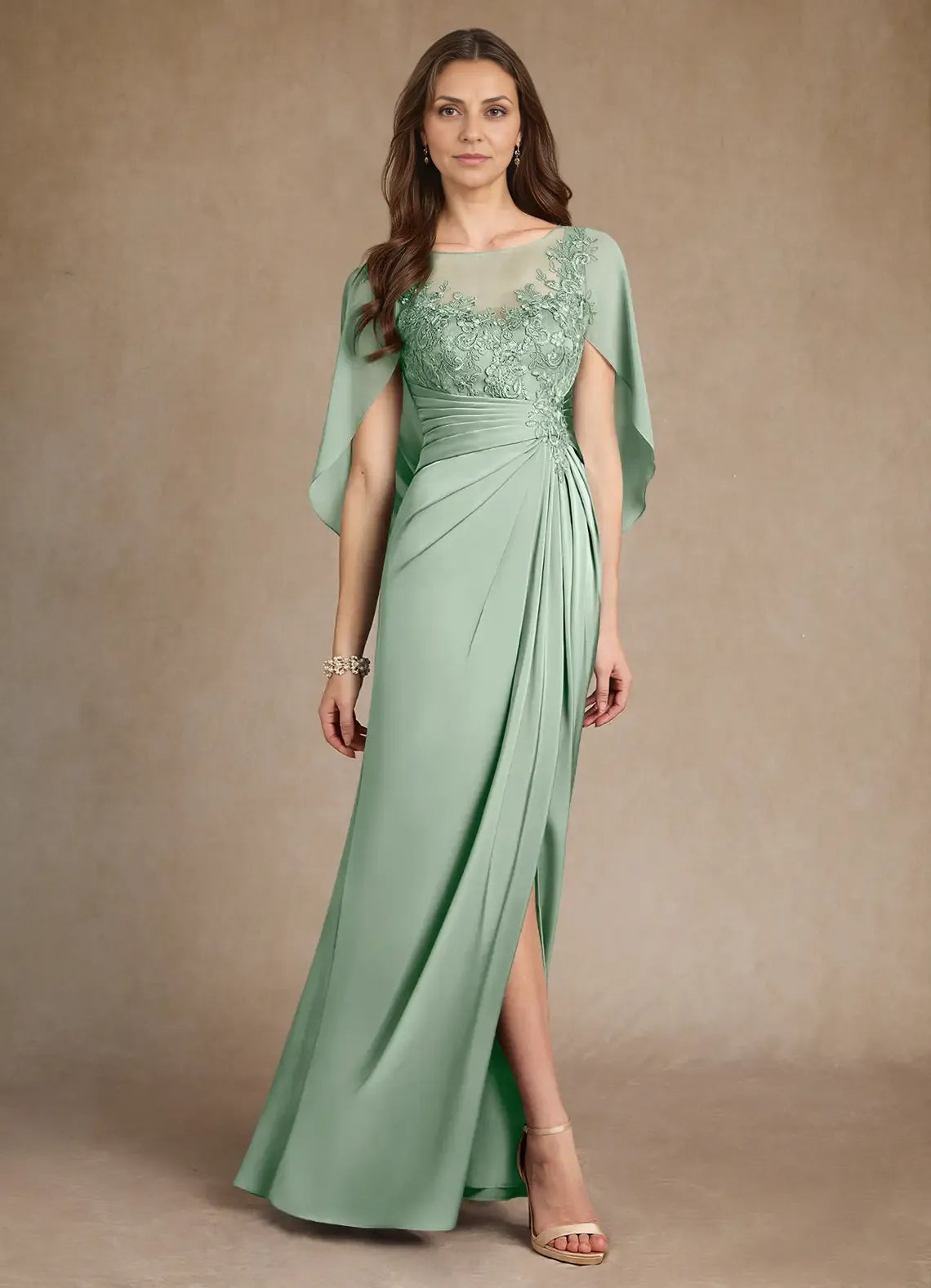 Special Occasion Sophisticated Graceful Elegant Lace A-Line Pleated Mother of the Bride Dress