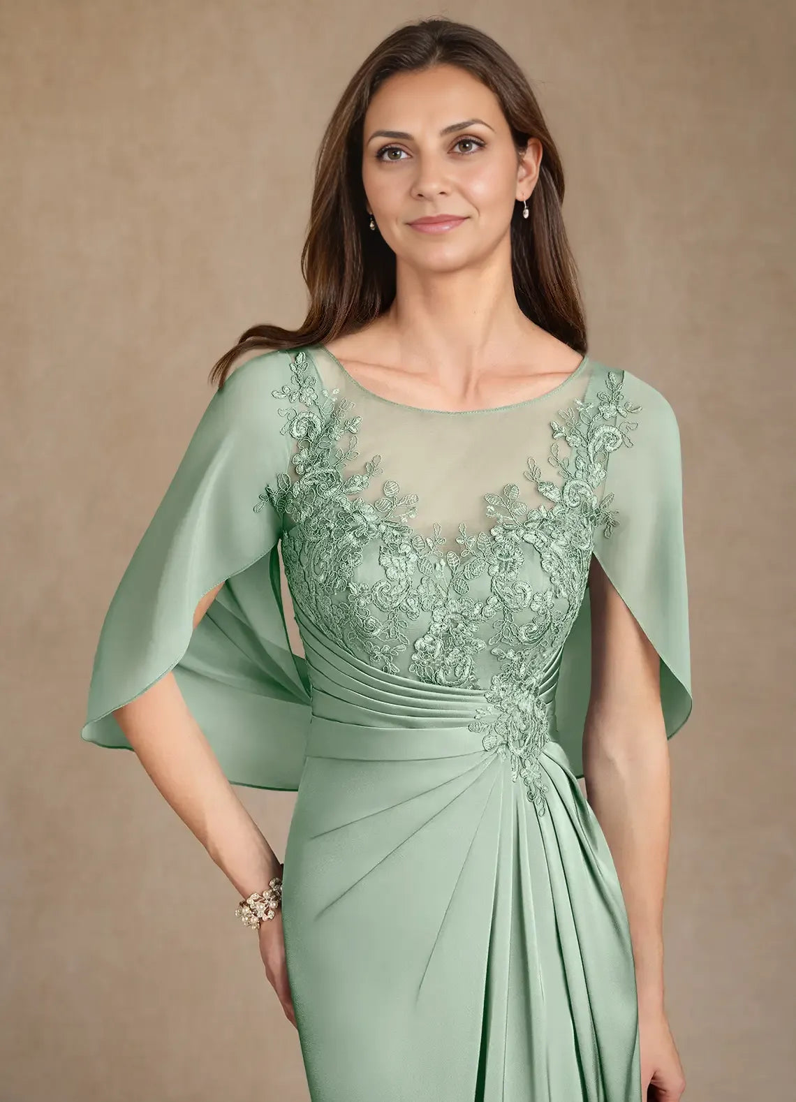 Special Occasion Sophisticated Graceful Elegant Lace A-Line Pleated Mother of the Bride Dress