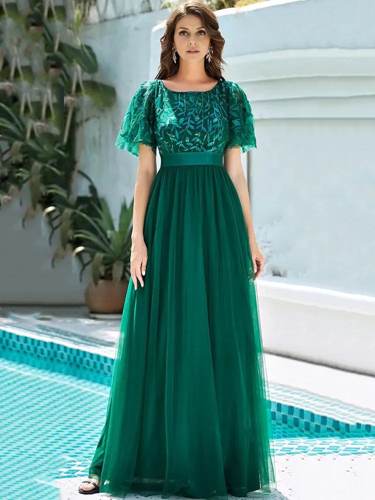 Timeless Special Occasion Sophisticated Elegant Tulle A-Line Short Sleeve Short Prom Dress