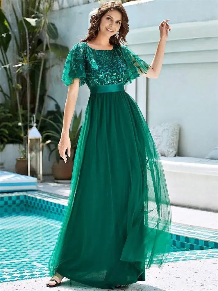 Timeless Special Occasion Sophisticated Elegant Tulle A-Line Short Sleeve Short Prom Dress