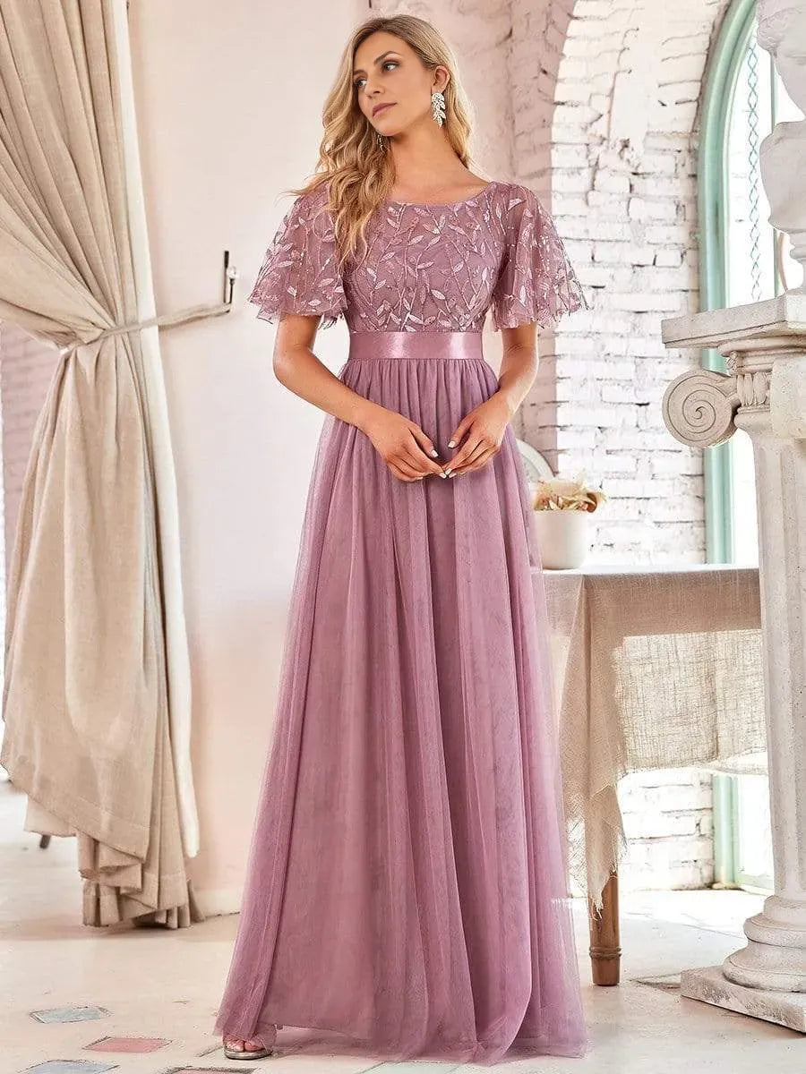 Timeless Special Occasion Sophisticated Elegant Tulle A-Line Short Sleeve Short Prom Dress