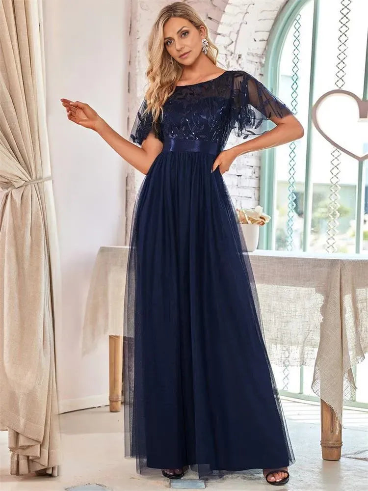Timeless Special Occasion Sophisticated Elegant Tulle A-Line Short Sleeve Short Prom Dress