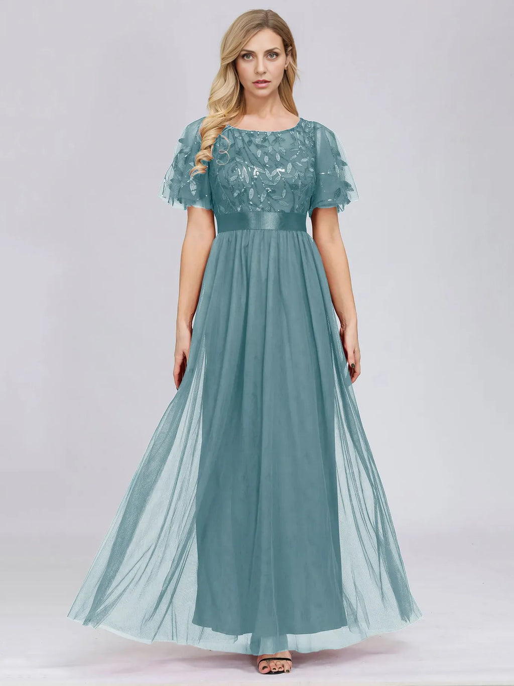 Timeless Special Occasion Sophisticated Elegant Tulle A-Line Short Sleeve Short Prom Dress
