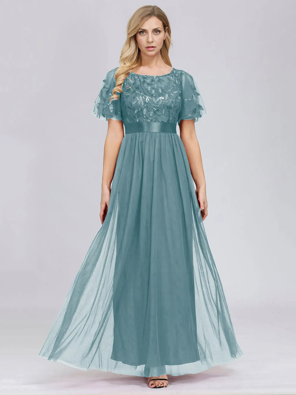Timeless Special Occasion Sophisticated Elegant Tulle A-Line Short Sleeve Short Prom Dress