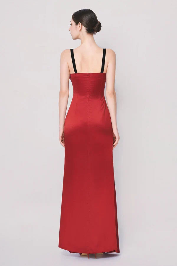 Graceful Stylish Refined Beautiful Timeless Elegant Red Satin A-Line Sleeveless Prom Dress