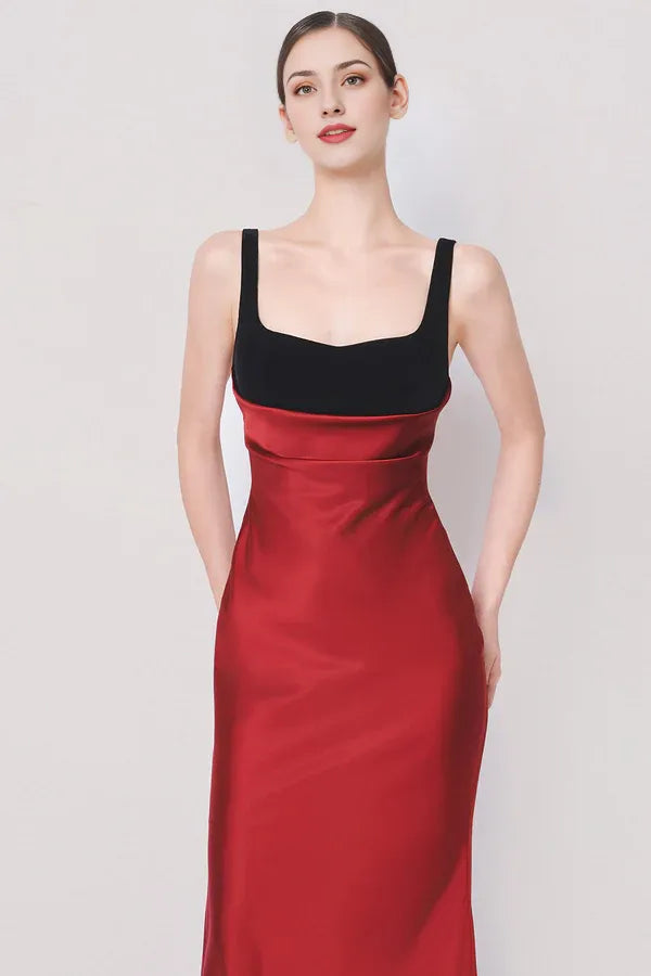 Graceful Stylish Refined Beautiful Timeless Elegant Red Satin A-Line Sleeveless Prom Dress