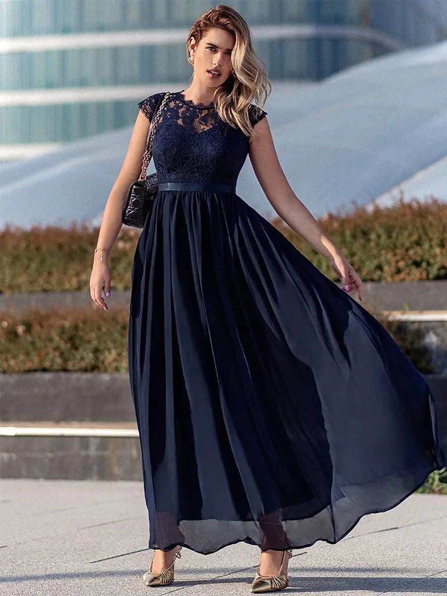 Sophisticated Graceful Stylish Refined Elegant Lace A-Line Mother of the Bride Dress