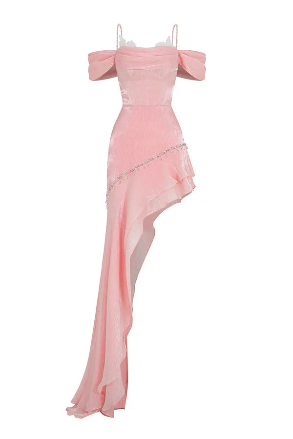Special Occasion Sophisticated Graceful Stylish Refined Elegant Red Satin Asymmetric Sleeveless Prom Dress