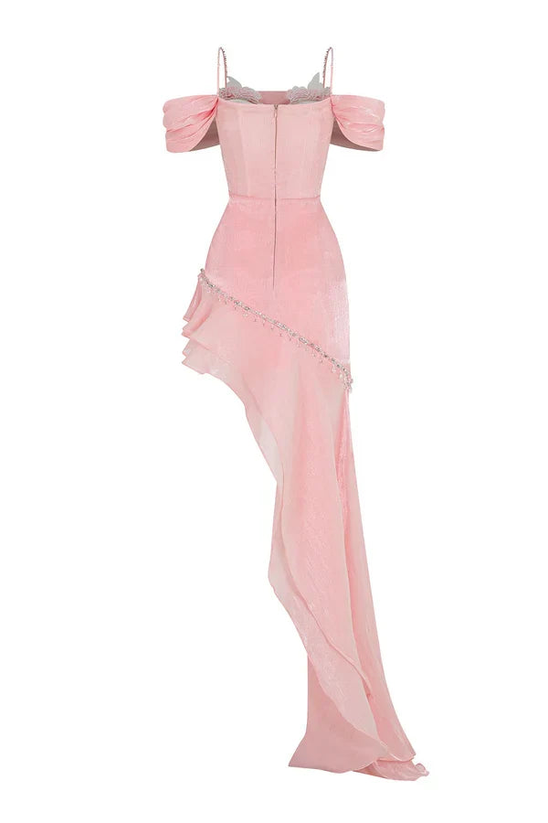Special Occasion Sophisticated Graceful Stylish Refined Elegant Red Satin Asymmetric Sleeveless Prom Dress