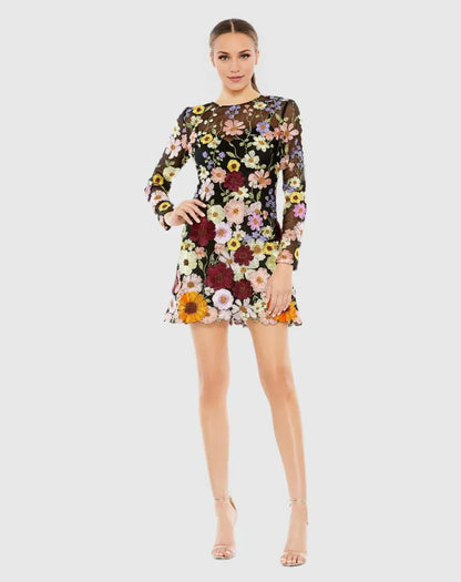 Timeless Chic Elegant Black A-Line High Neck Long Sleeve Mini Prom Dress