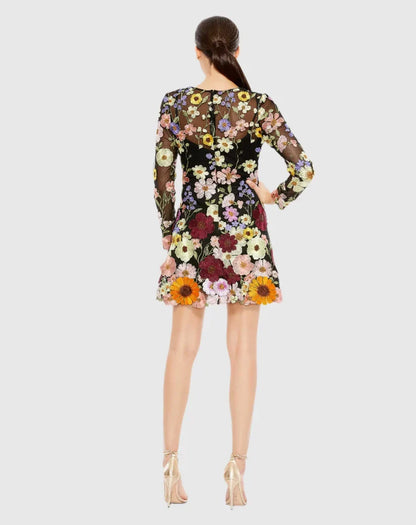 Timeless Chic Elegant Black A-Line High Neck Long Sleeve Mini Prom Dress