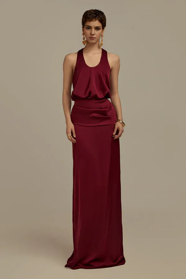 Beautiful Timeless Special Occasion Sophisticated Elegant Satin Scoop Neck Sleeveless Prom Dress