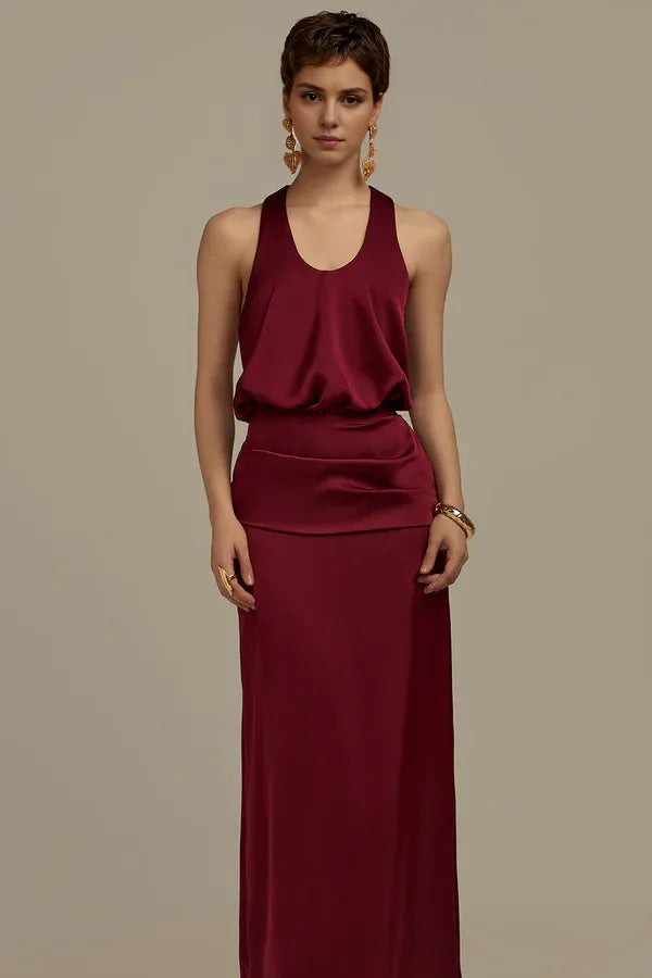 Beautiful Timeless Special Occasion Sophisticated Elegant Satin Scoop Neck Sleeveless Prom Dress