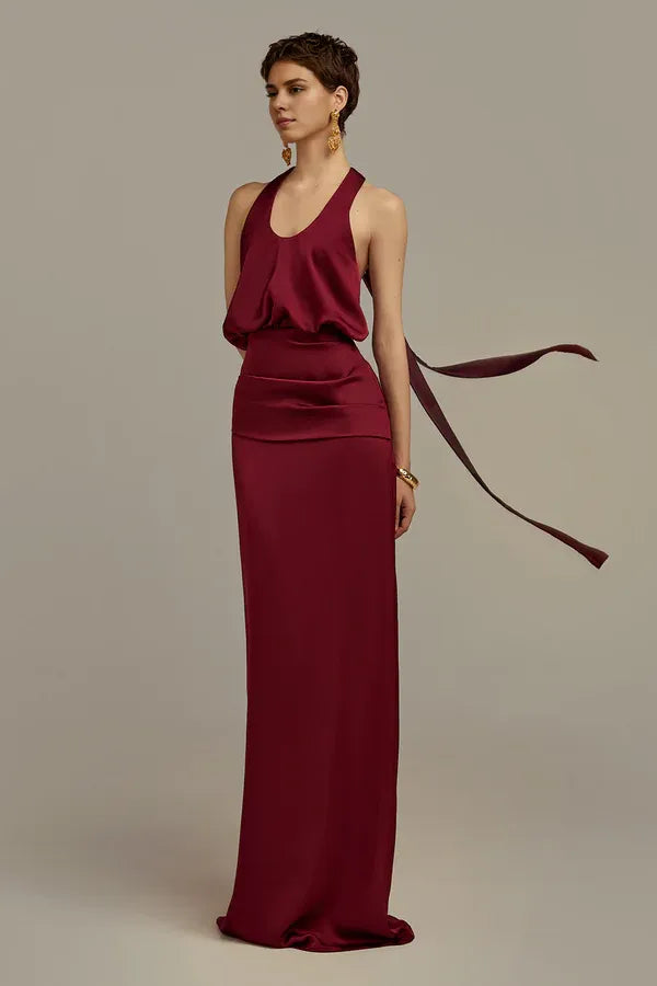 Beautiful Timeless Special Occasion Sophisticated Elegant Satin Scoop Neck Sleeveless Prom Dress