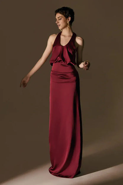 Beautiful Timeless Special Occasion Sophisticated Elegant Satin Scoop Neck Sleeveless Prom Dress