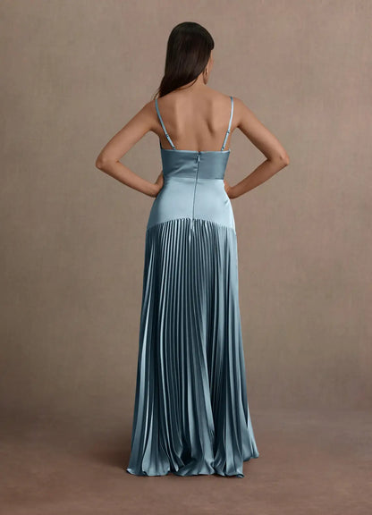 Special Occasion Sophisticated Graceful Stylish Elegant Blue Satin A-Line Sleeveless Prom Dress