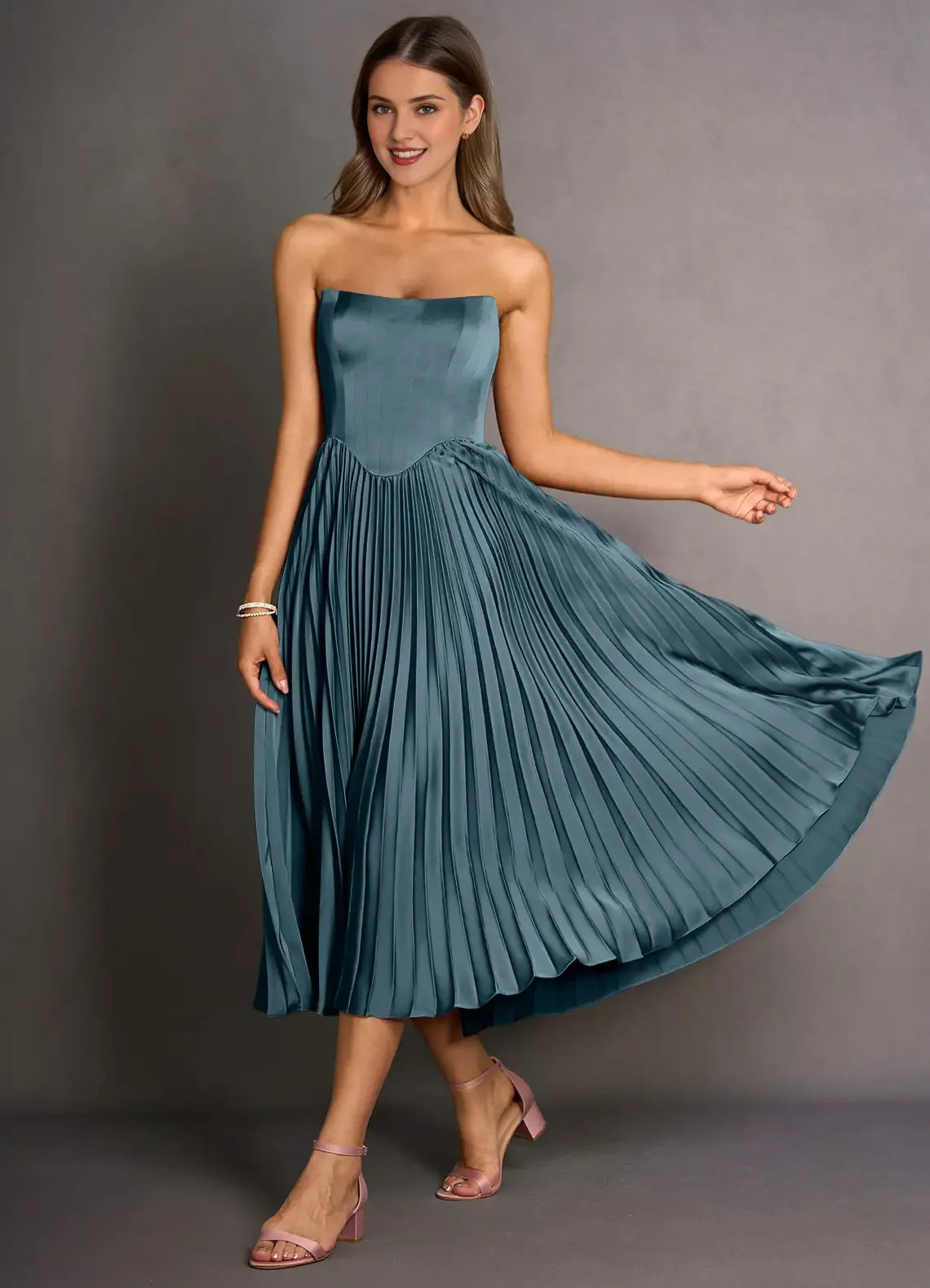 Stylish Refined Beautiful Timeless Chic Elegant Lace Strapless Sleeveless Tea-Length Prom Dress