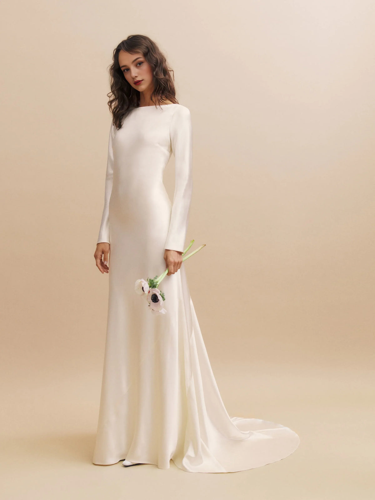 Beautiful Timeless Special Occasion Elegant Satin Mermaid Long Sleeve Mini Wedding Dress