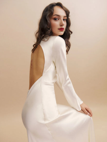 Beautiful Timeless Special Occasion Elegant Satin Mermaid Long Sleeve Mini Wedding Dress