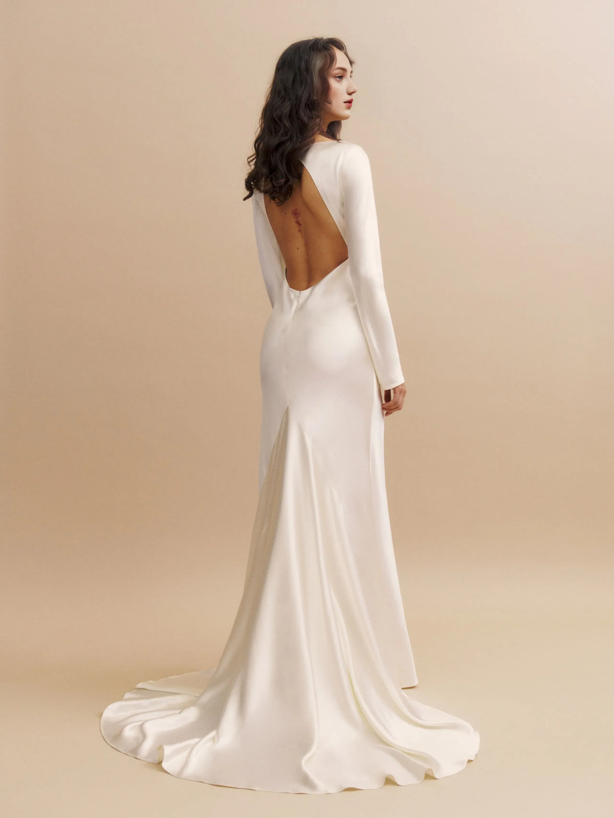 Beautiful Timeless Special Occasion Elegant Satin Mermaid Long Sleeve Mini Wedding Dress