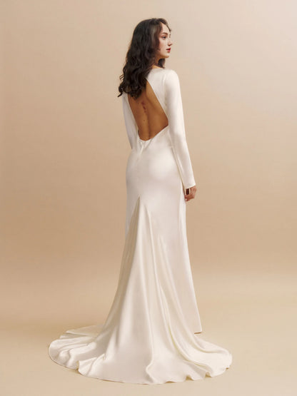 Beautiful Timeless Special Occasion Elegant Satin Mermaid Long Sleeve Mini Wedding Dress