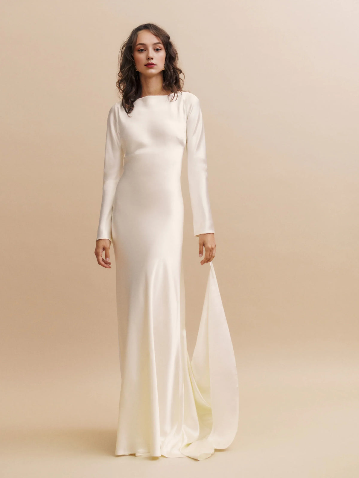 Beautiful Timeless Special Occasion Elegant Satin Mermaid Long Sleeve Mini Wedding Dress