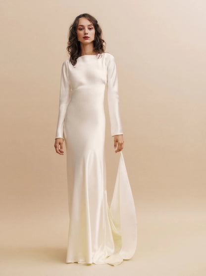 Beautiful Timeless Special Occasion Elegant Satin Mermaid Long Sleeve Mini Wedding Dress