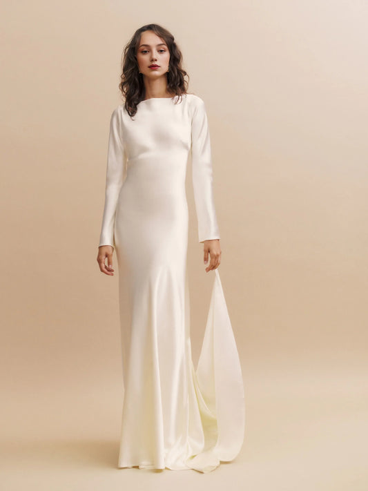 Beautiful Timeless Special Occasion Elegant Satin Mermaid Long Sleeve Mini Wedding Dress