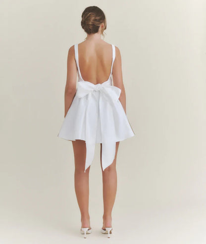 Special Occasion Sophisticated Graceful Elegant White Satin A-Line Sleeveless Mini Homecoming Dress