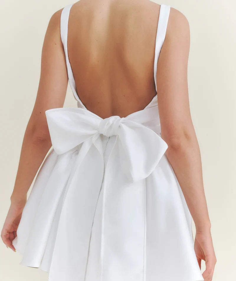 Special Occasion Sophisticated Graceful Elegant White Satin A-Line Sleeveless Mini Homecoming Dress